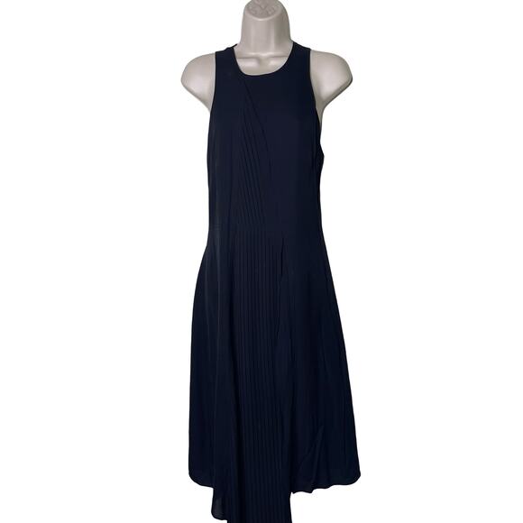 Brochu Walker Pleated Front Detail Black Onyx Silk HILDE Midi Dress SMALL sz S - Picture 2 of 13